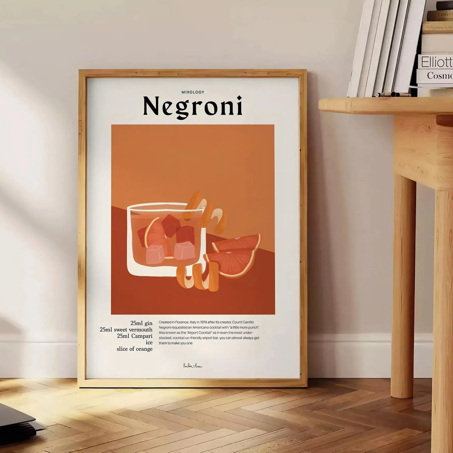 space vibrant Negroni cocktail poster orange black stunning wall art perfect enthusiasts unique gift decor eye artwork A4 cm A0 formats