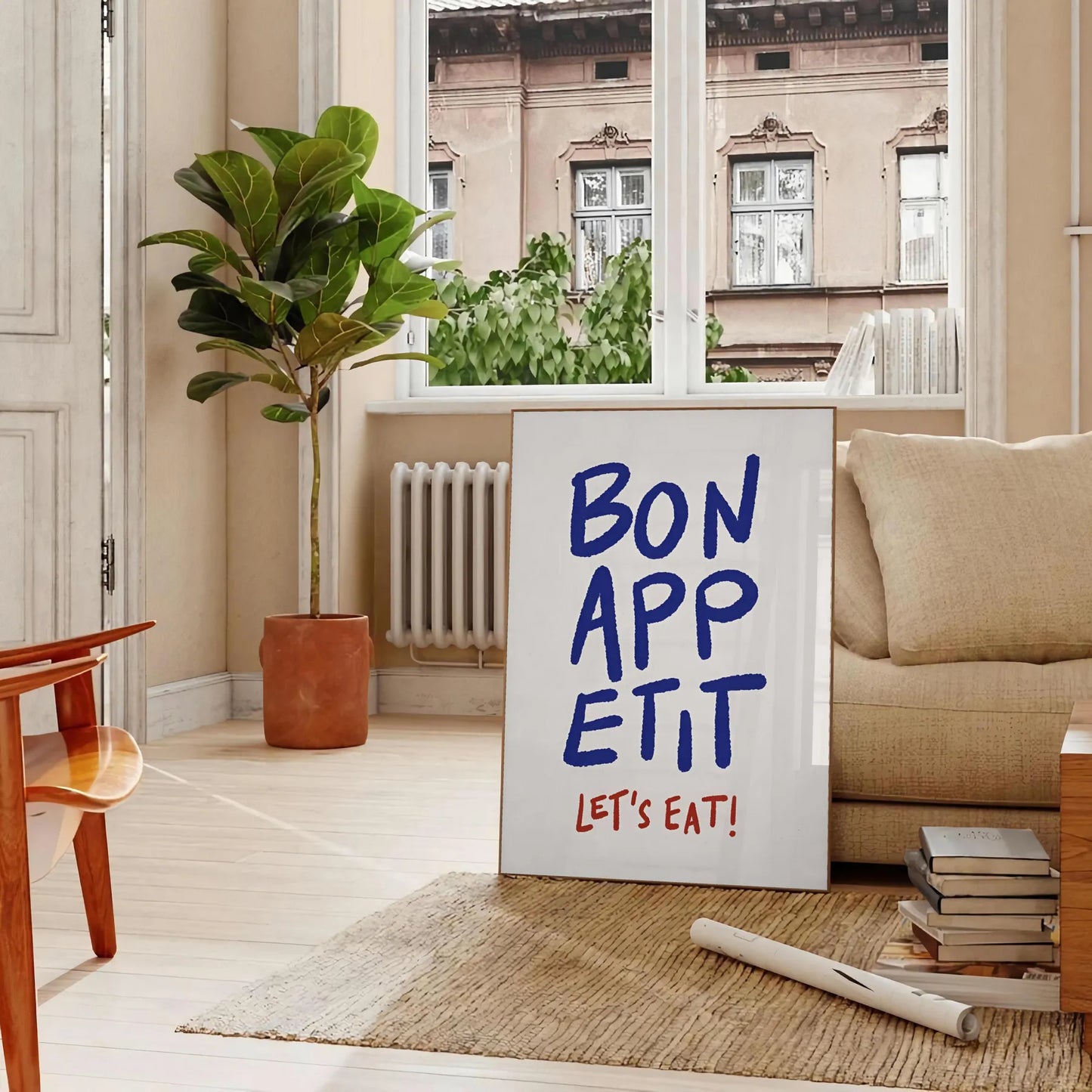 kitchen Bon Appetit Let Eat poster elegant blue gray hues captivating wall art perfect touch culinary flair space thoughtful gift preferred style unframed print