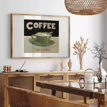 kitchen vibrant coffee poster green orange hues captivating wall art touch warmth style ideal gift lovers sizes A4 cm A0