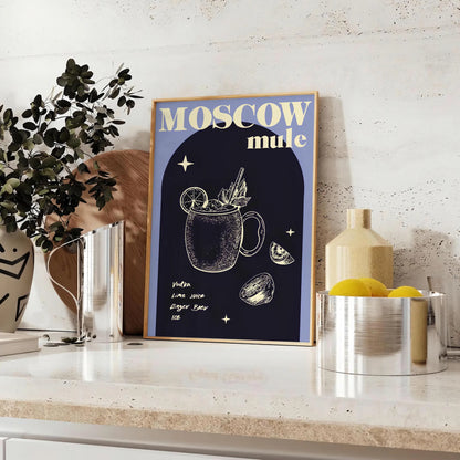 space striking Moscow Mule cocktail poster sleek black vibrant green design stylish wall art perfect enthusiasts unique gift various print sizes A4 cm A0