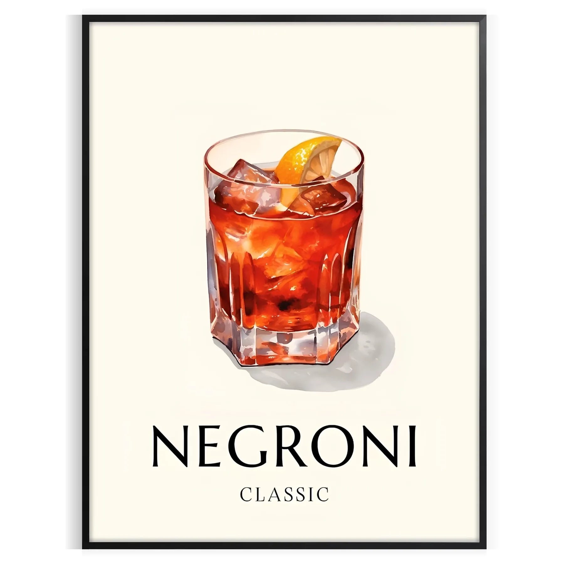 space striking Negroni Cocktail poster vibrant orange sleek black wall art lovers print ideal gift occasion decor unique artwork sizes A4 cm A0