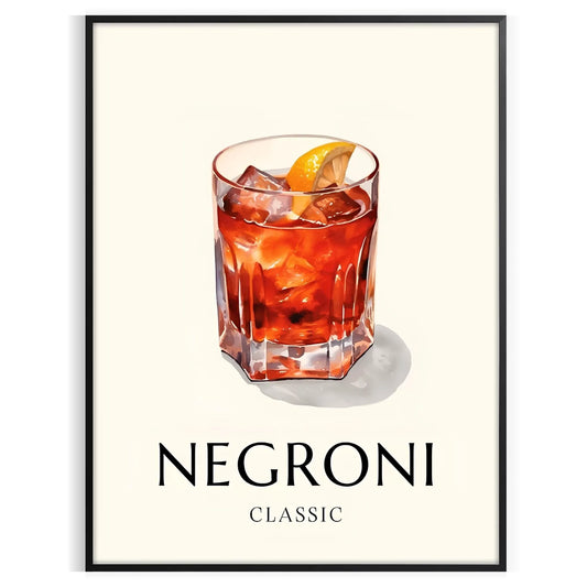 space striking Negroni Cocktail poster vibrant orange sleek black wall art lovers print ideal gift occasion decor unique artwork sizes A4 cm A0