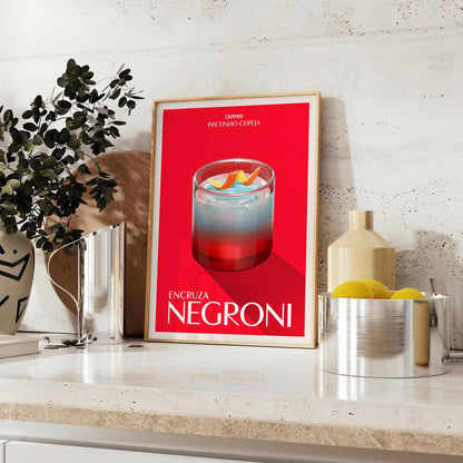 space Negroni Cocktail Art Poster vibrant brown orange hues stunning wall perfect gift enthusiasts print size decor A4 cm A0