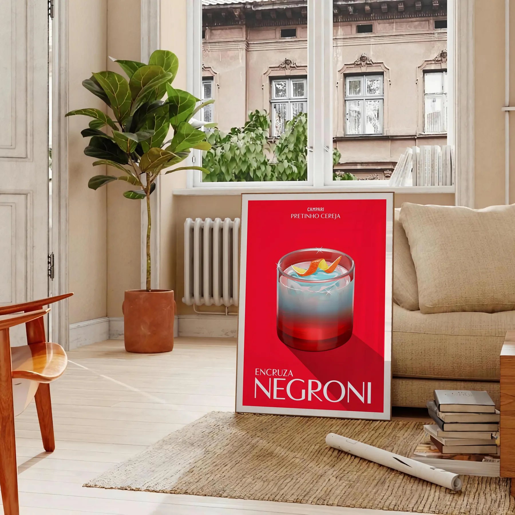 space Negroni Cocktail Art Poster vibrant brown orange hues stunning wall perfect gift enthusiasts print size decor A4 cm A0