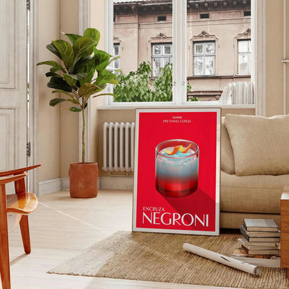 space Negroni Cocktail Art Poster vibrant brown orange hues stunning wall perfect gift enthusiasts print size decor A4 cm A0