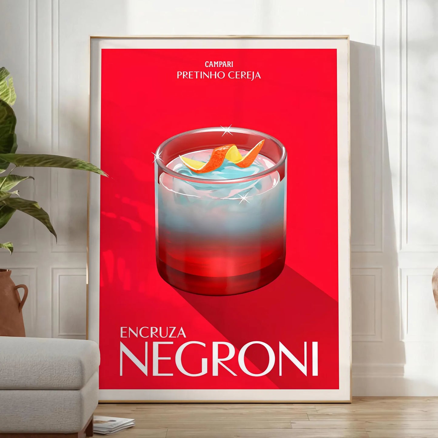 space Negroni Cocktail Art Poster vibrant brown orange hues stunning wall perfect gift enthusiasts print size decor A4 cm A0