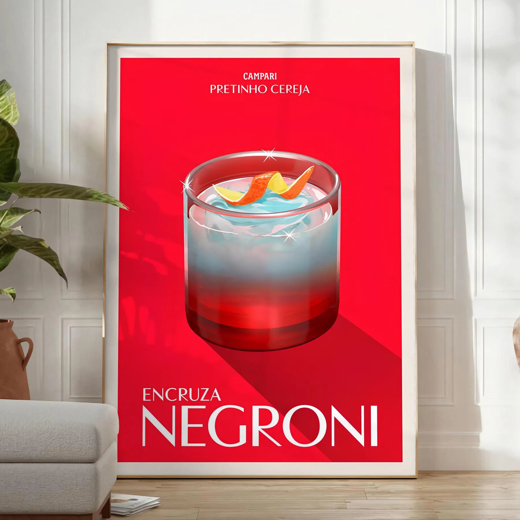 space Negroni Cocktail Art Poster vibrant brown orange hues stunning wall perfect gift enthusiasts print size decor A4 cm A0