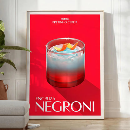 space Negroni Cocktail Art Poster vibrant brown orange hues stunning wall perfect gift enthusiasts print size decor A4 cm A0