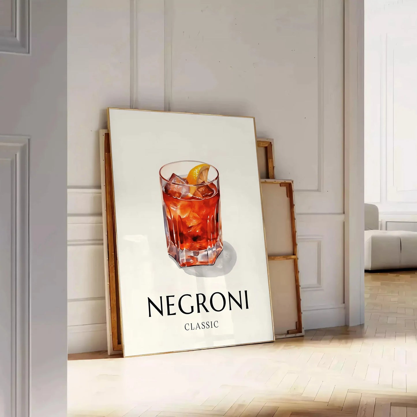space striking Negroni Cocktail poster vibrant orange sleek black wall art lovers print ideal gift occasion decor unique artwork sizes A4 cm A0