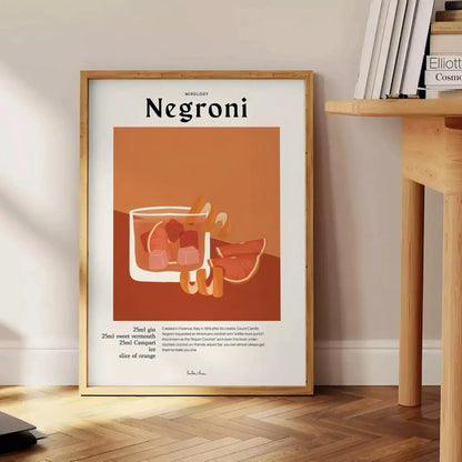 space vibrant Negroni cocktail poster orange black stunning wall art perfect enthusiasts unique gift decor eye artwork A4 cm A0 formats