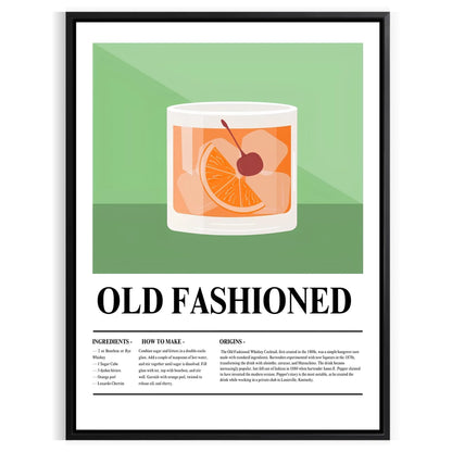 space Old Fashioned Cocktail poster vibrant green hues sleek black backdrop stylish wall art thoughtful gift eye print sophistication room unframed options