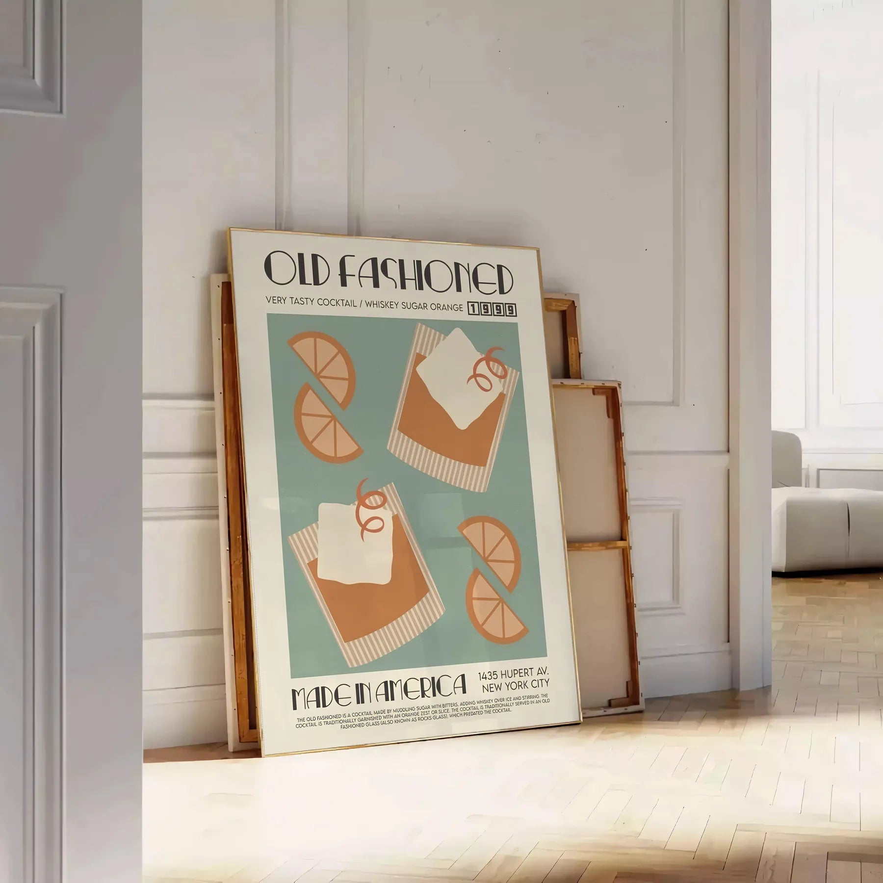 space vintage Old Fashioned Cocktail poster rich brown green hues perfect wall art enthusiasts unique gift artwork available print sizes A4 cm A0